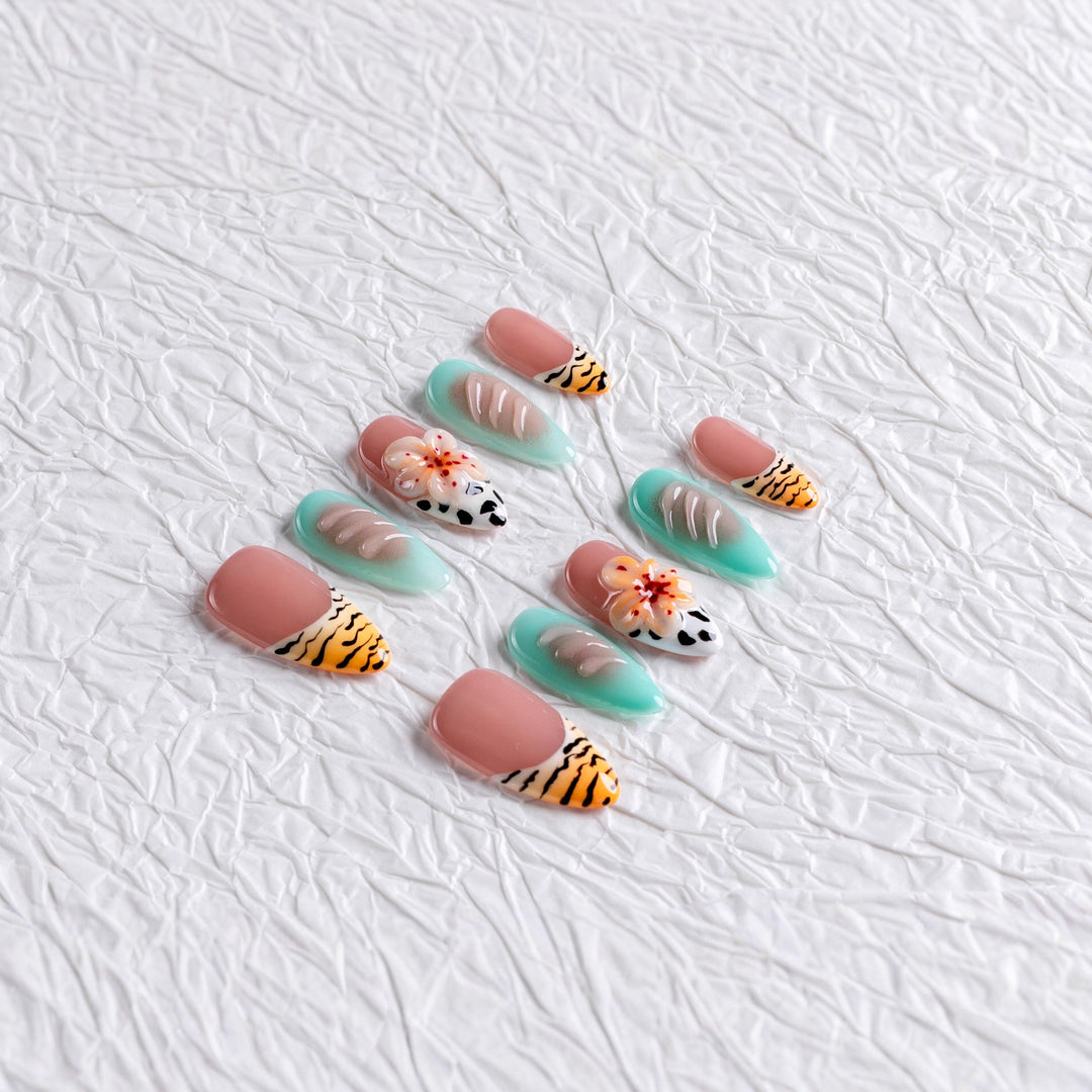 Artistic Floral and Animal Print Press-On Nails