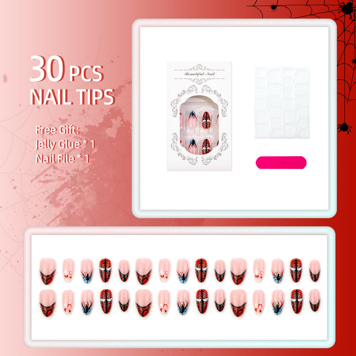 Halloween-Themed Spider and Web Press-On Nail Set