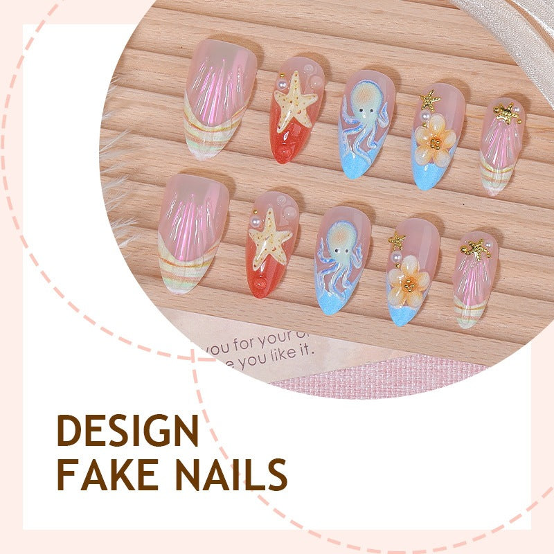 Festive artificial nail set with maritime and floral designs Kalsten