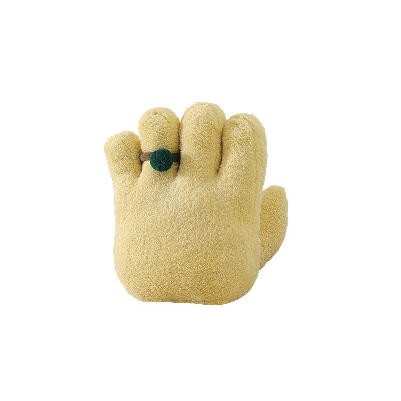 Plush decorative pillow in hand shape with pompon application Kalsten