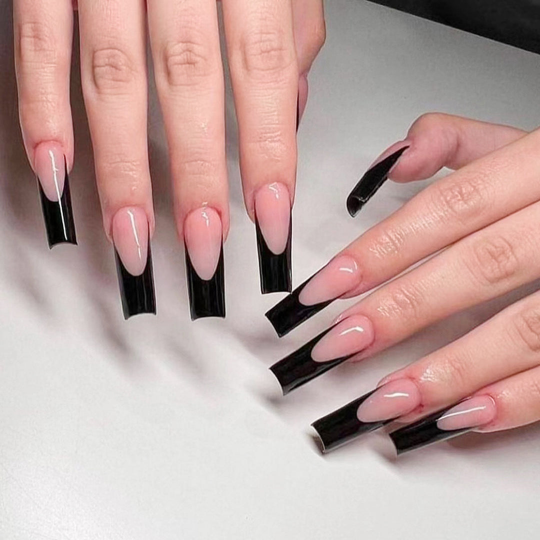 Glamorous artificial nails with modern tips and transparent accents Kalsten