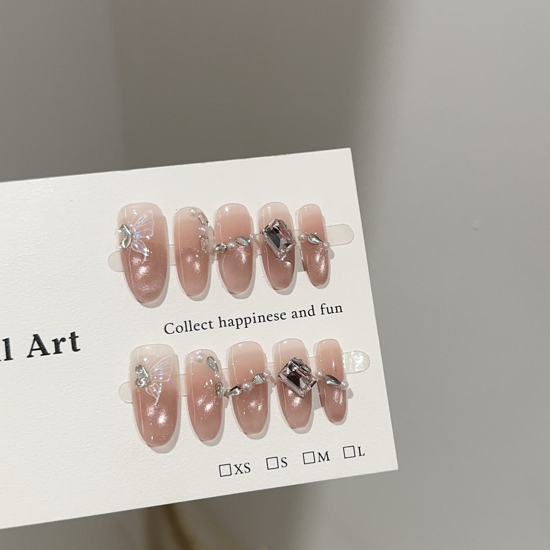 Elegant Press-On Nail Art Set with Decorative Accents