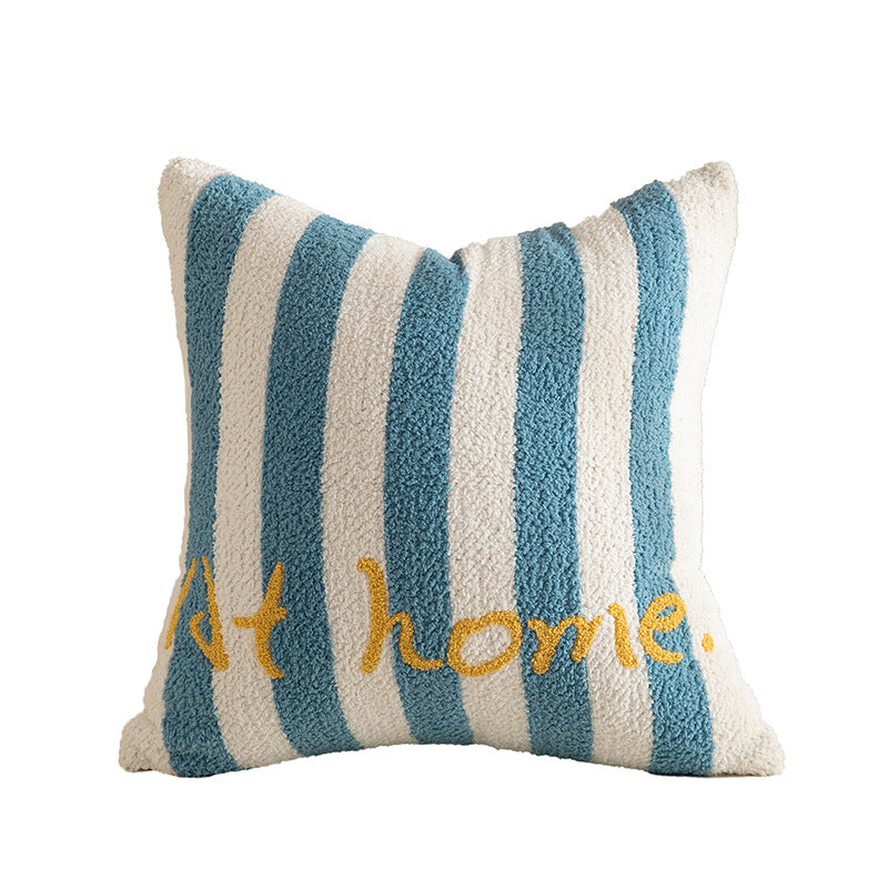 Striped bouclé decorative pillow with embossed loop structure and lettering embroidery Kalsten