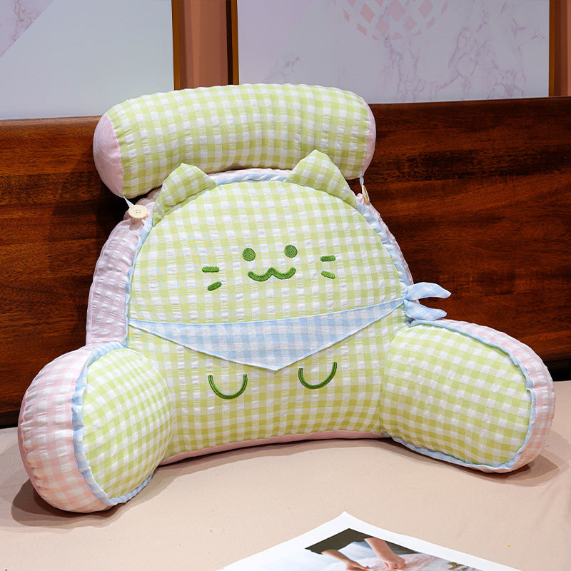 Reading pillow with neck support and plush cat shape