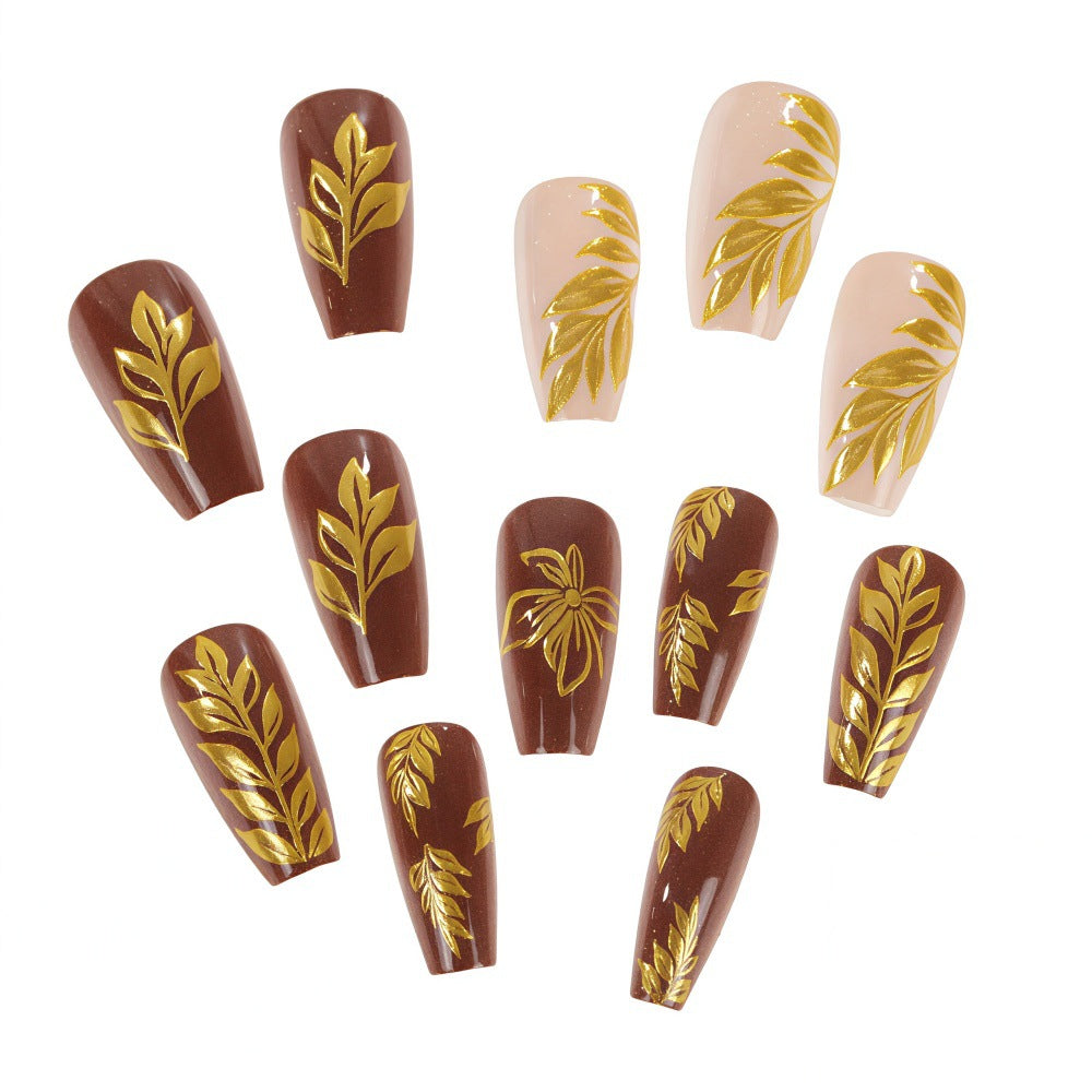 Artificial nails with floral gold design Kalsten