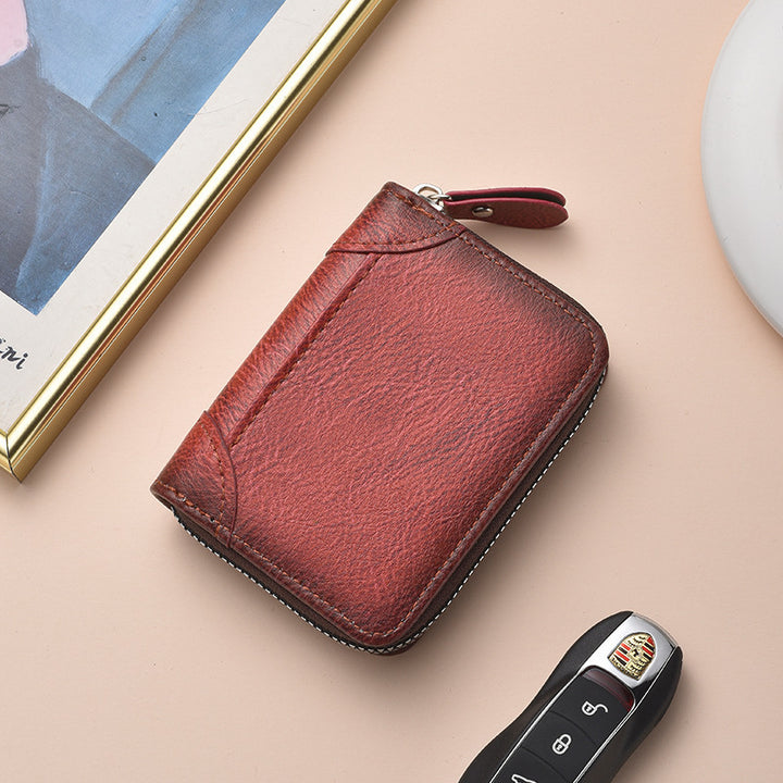 Zippered Leather Card Holder Wallet