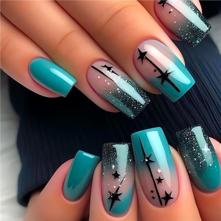Artistic Gradient Press-On Nail Set with Star Design Kalsten