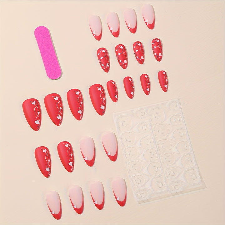 Elegant Heart-Embellished Press-On Nail Art Kalsten