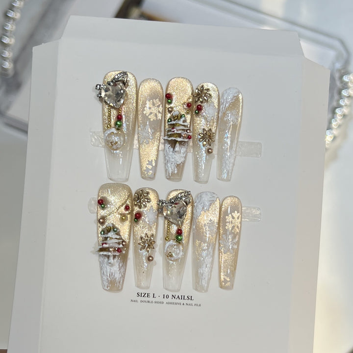 Festive Glamour Stiletto Press-On Nail Art Set Kalsten