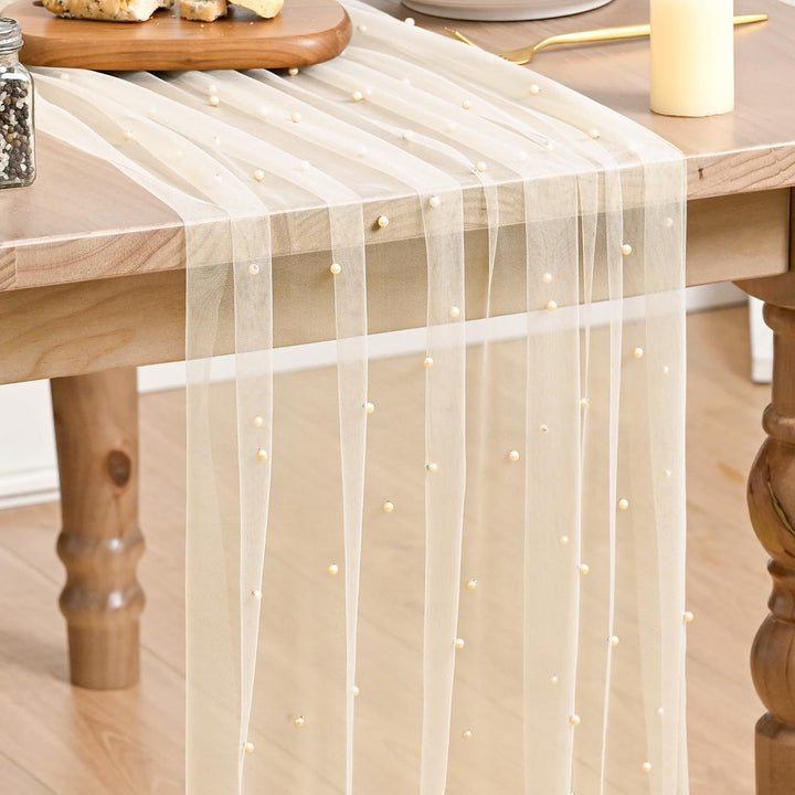 Elegant Table Runner with Pearl Detailing Kalsten