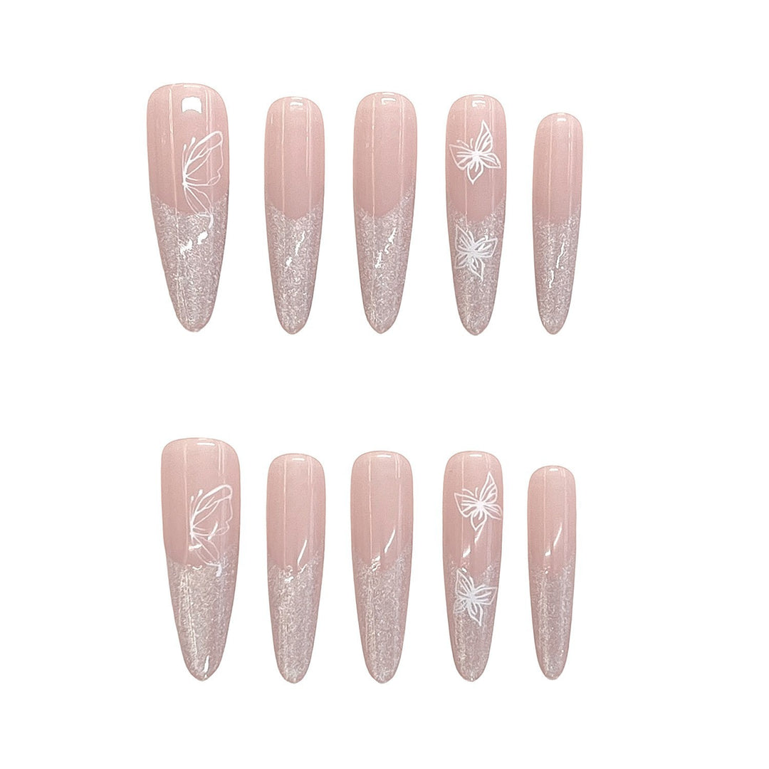 Elaborate Glitter Ombre Press-On Nails with Artistic Butterfly Design Kalsten