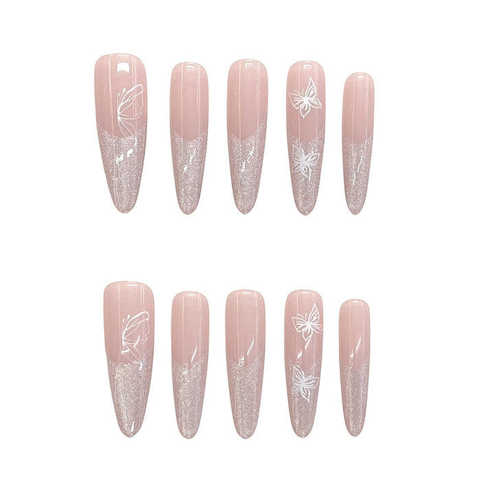 Elaborate Glitter Ombre Press-On Nails with Artistic Butterfly Design Kalsten