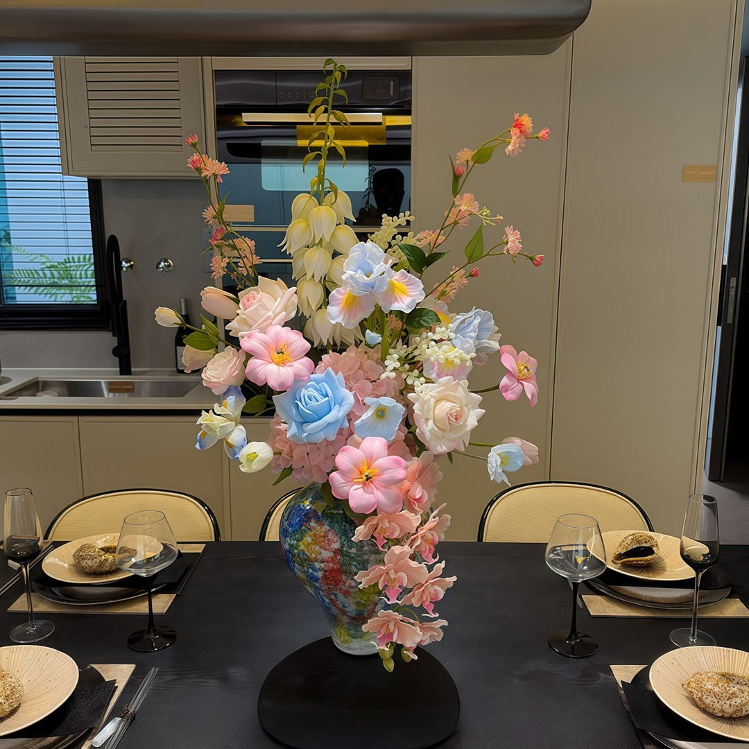 Lifelike Floral Bouquet with Mixed Blooms and Foliage