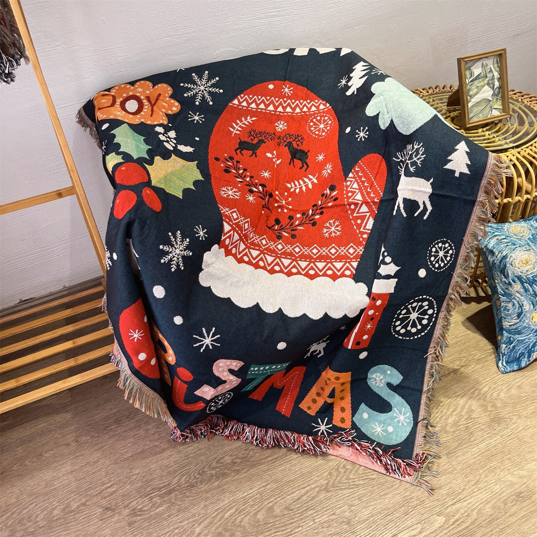 Festive Holiday-Themed Woven Throw Blanket