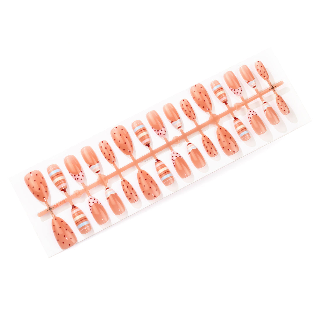 Artistic Press-On Nail Art Set with Playful Polka Dot and Striped Designs Kalsten