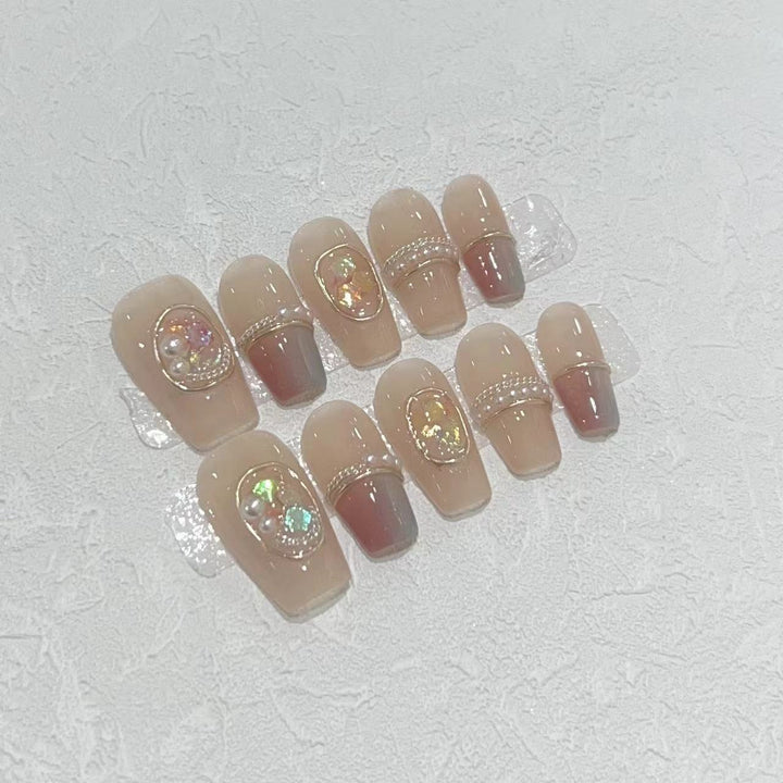 Decorative Press-On Nail Set with Gemstone Accents Kalsten