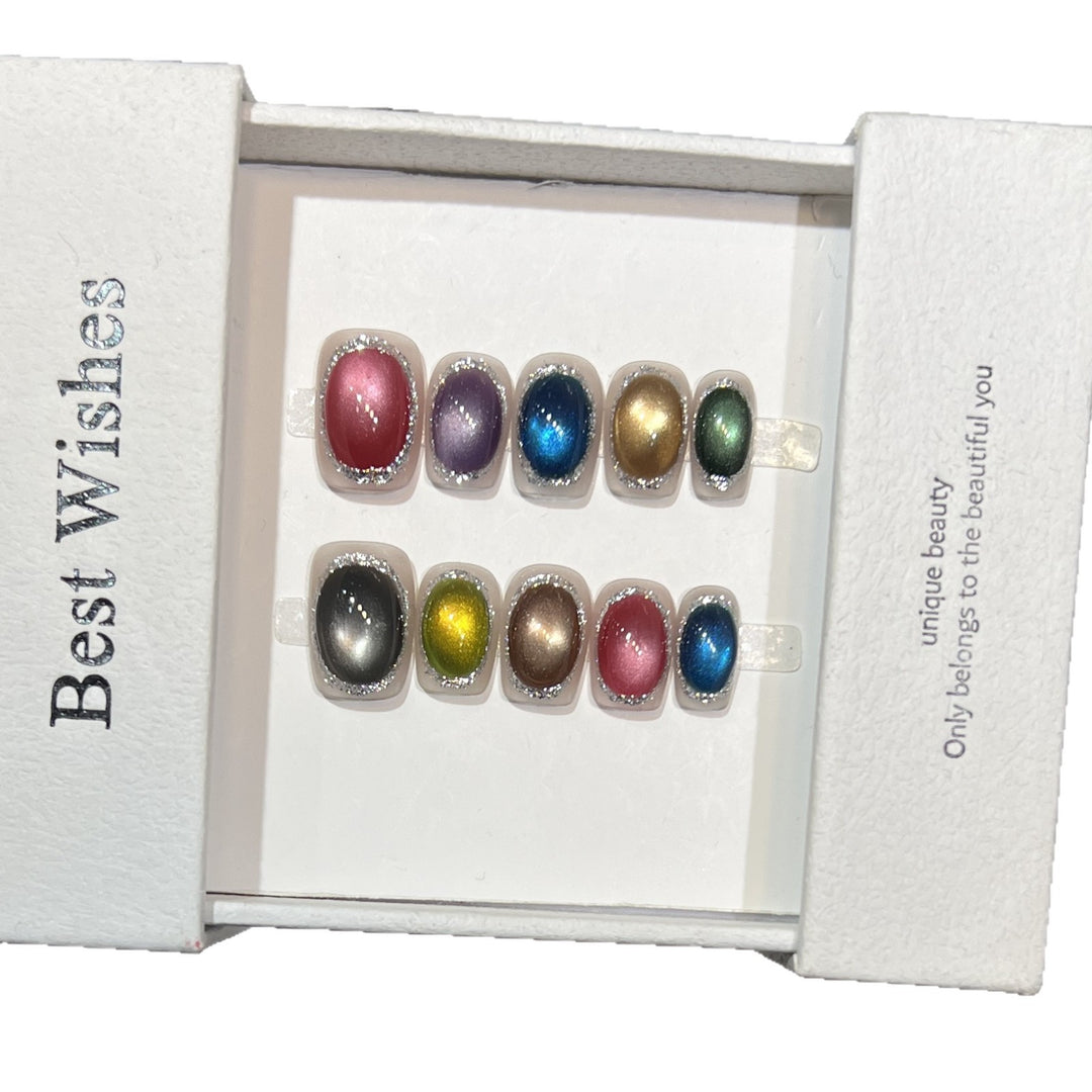 Colorful Metallic Press-On Nail Set with Glittering Accents Kalsten