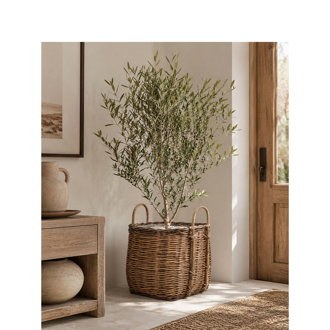 Robust basket with lid and practical handle Kalsten