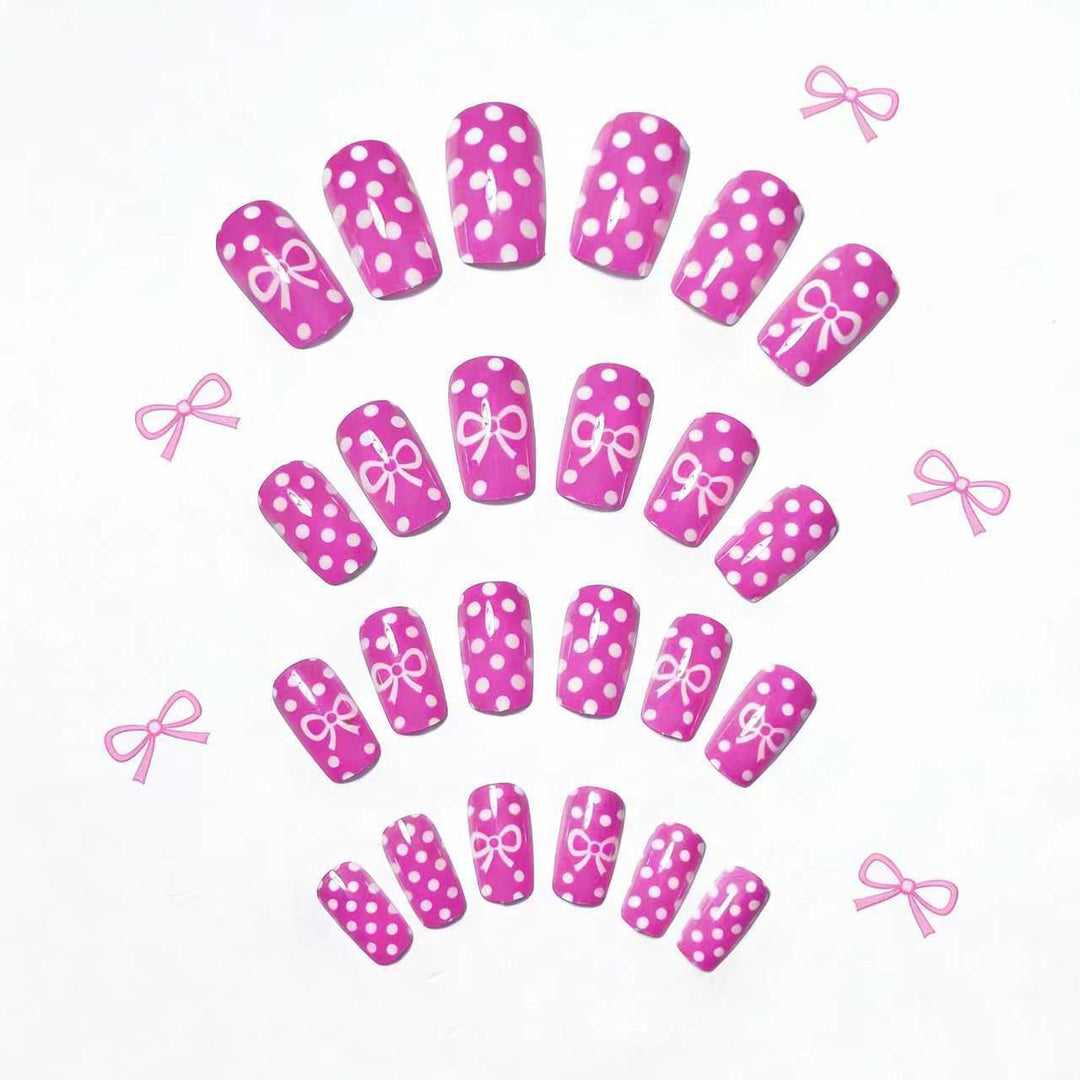 Artificial nails with romantic polka dot pattern and bow Kalsten