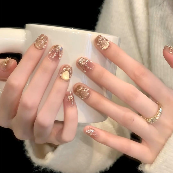 Stylish Nail Art Press-On Set with Glitter and Glossy Finish Kalsten