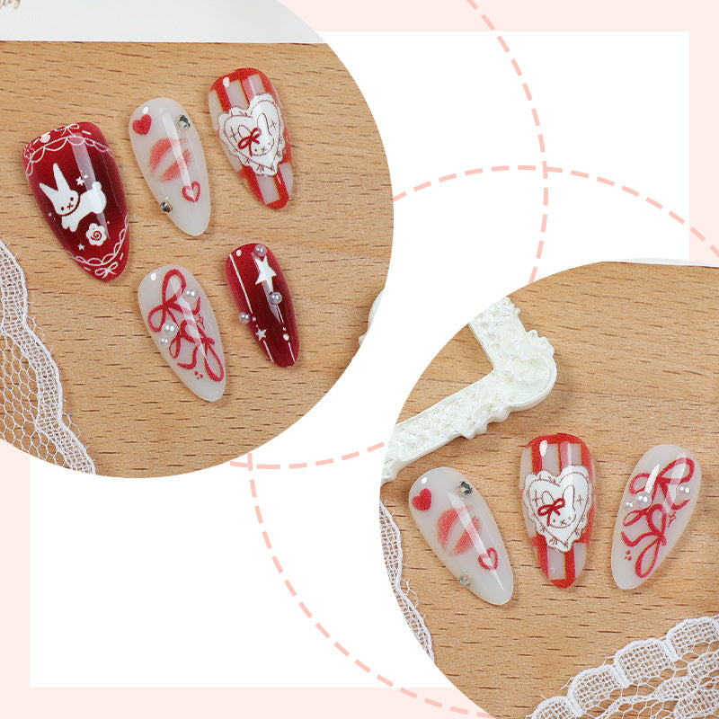 Nail art set with cute bunny and heart designs Kalsten