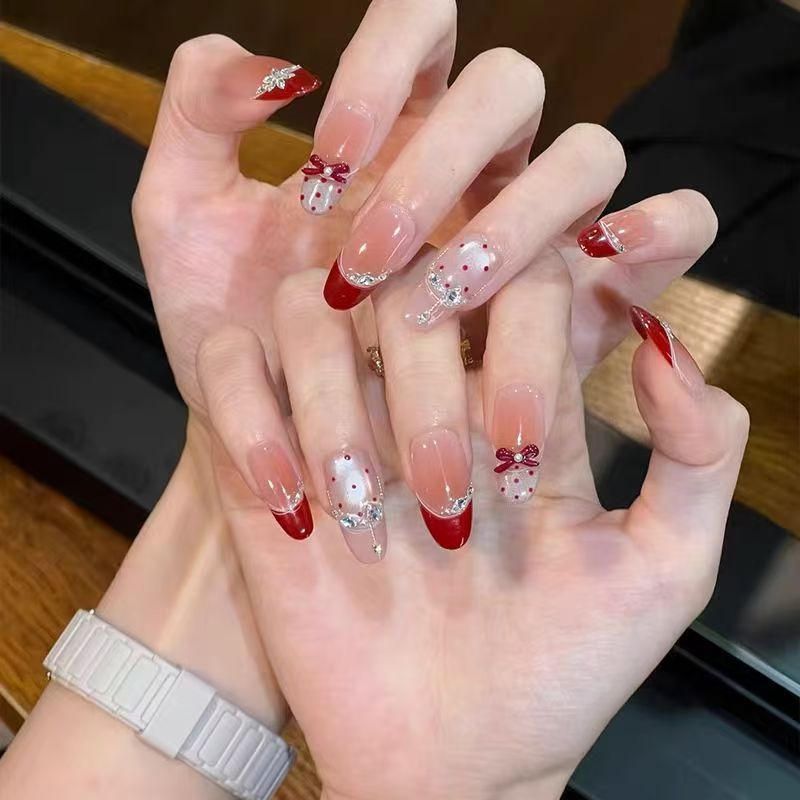 Elegant Decorative Press-On Nail Extensions with Pearls Kalsten