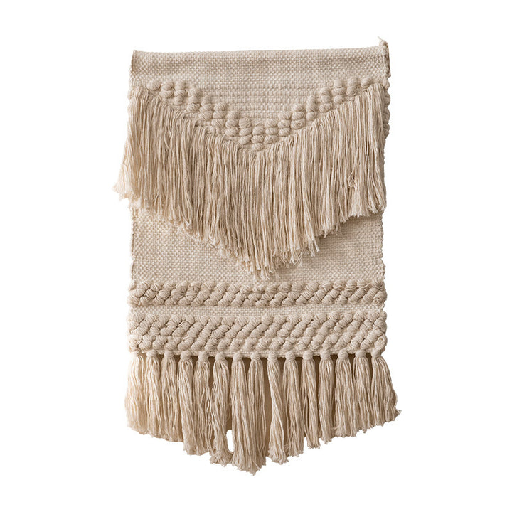 Boho Wall Hanging Macrame with Hand-Knotted Fringes and Woven Cable Patterns Kalsten