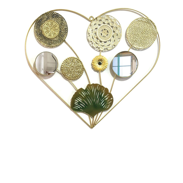 Decorative Metal Wall Art with Tropical Leaf and Mirror Design Kalsten