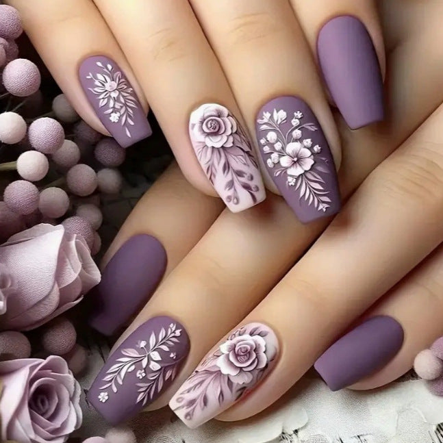 Floral Matte Acrylic Nail Art Kalsten