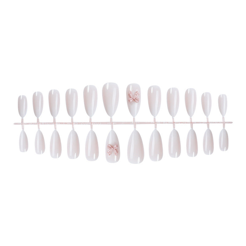 Elegant Press-On Nail Art Set with Glossy Finish and Cute Bow Details Kalsten