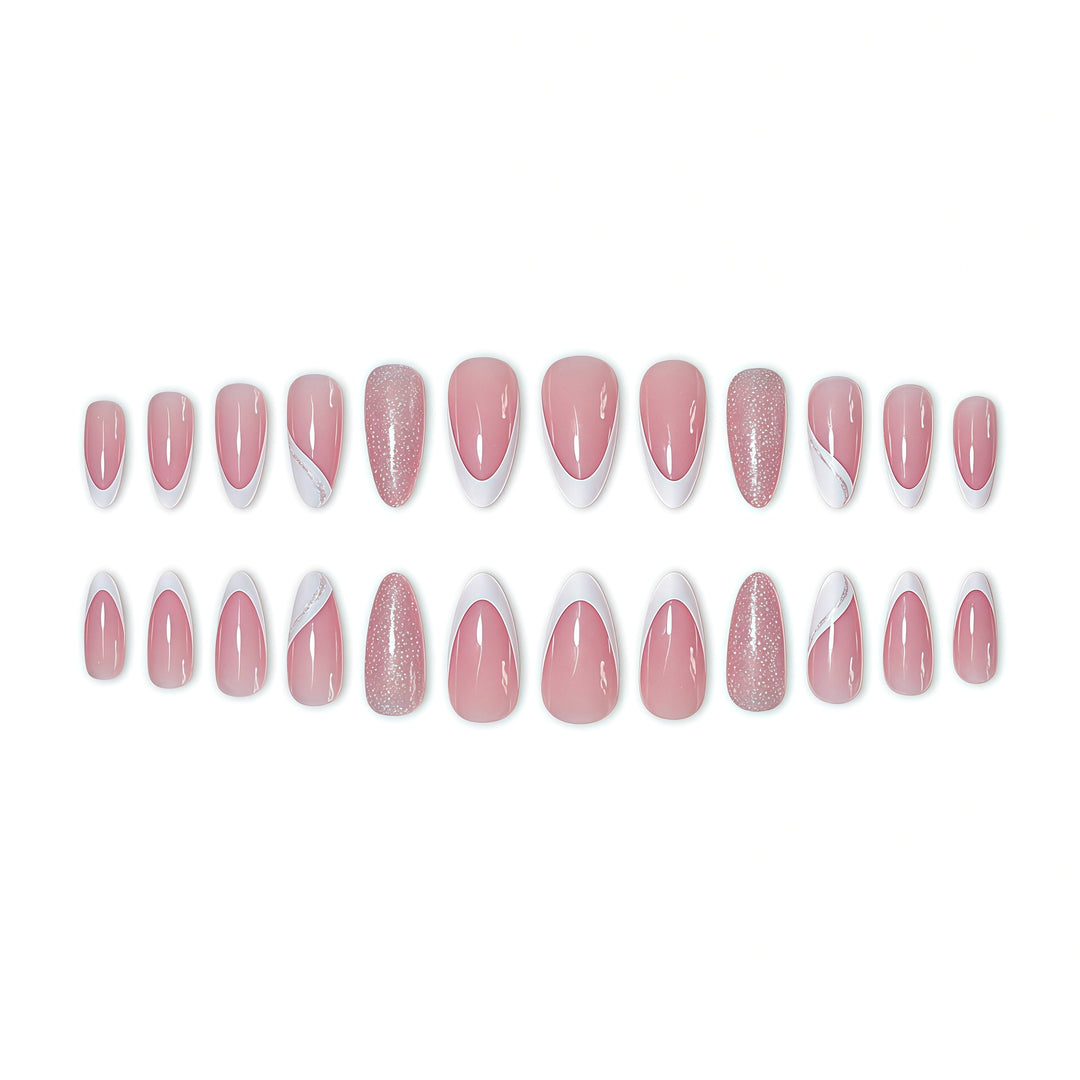 Elegant Glitter French Tip Nail Art Extensions Kalsten