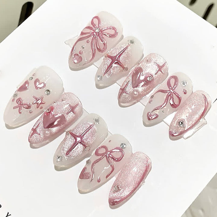 Acrylic nail set with elegant flower and rhinestone design Kalsten