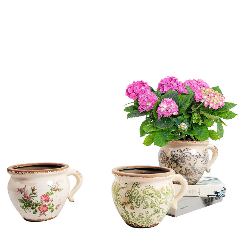 Decorative ceramic pot with floral pattern Kalsten