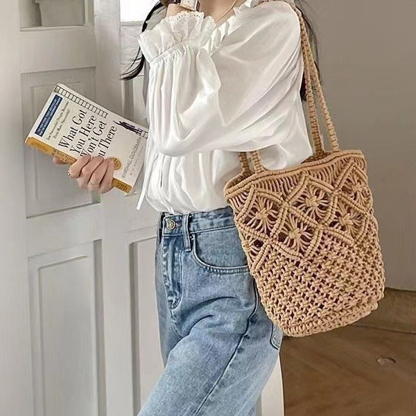 Handcrafted basket bag with floral patterns Kalsten