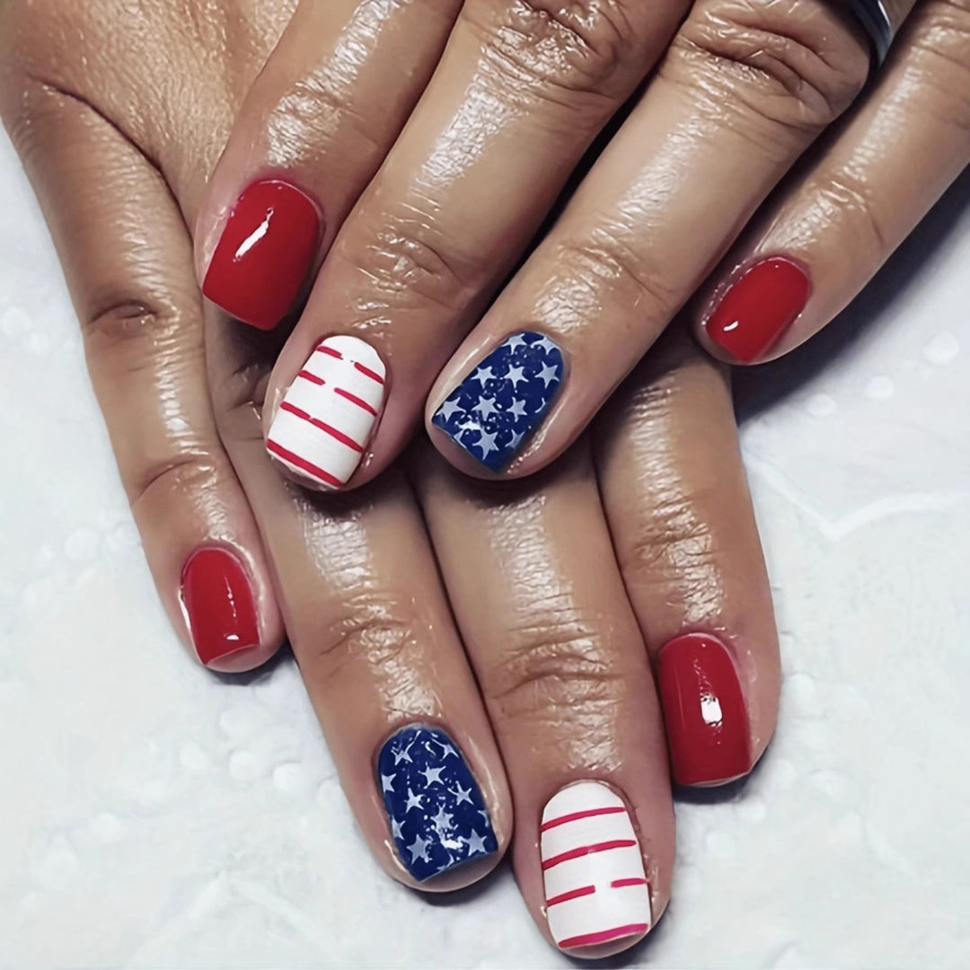 Patriotic Gel Nail Art Extensions Kalsten