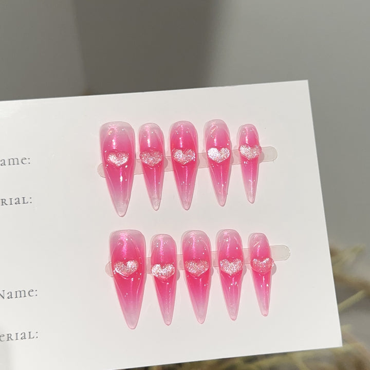 Heart-Embellished Stiletto Press-On Nails