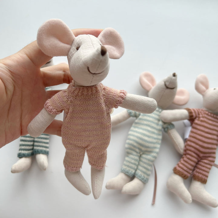 Handmade Organic Cotton Knit Mouse Plush Doll Set