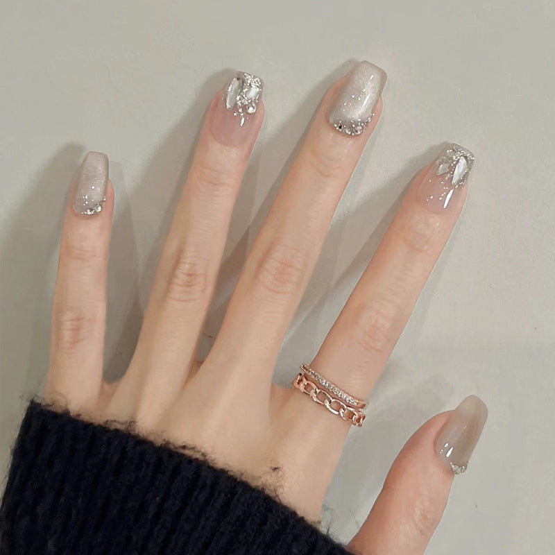 Elegant Gel Press-On Nails with Rhinestone and Glitter Accents Kalsten