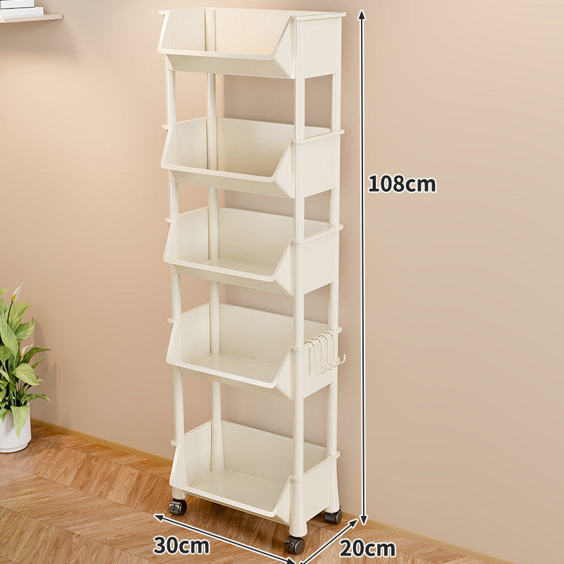 Slim Vertical Multi-Tier Rolling Storage Cart with Tilted Open Bins and Swivel Casters