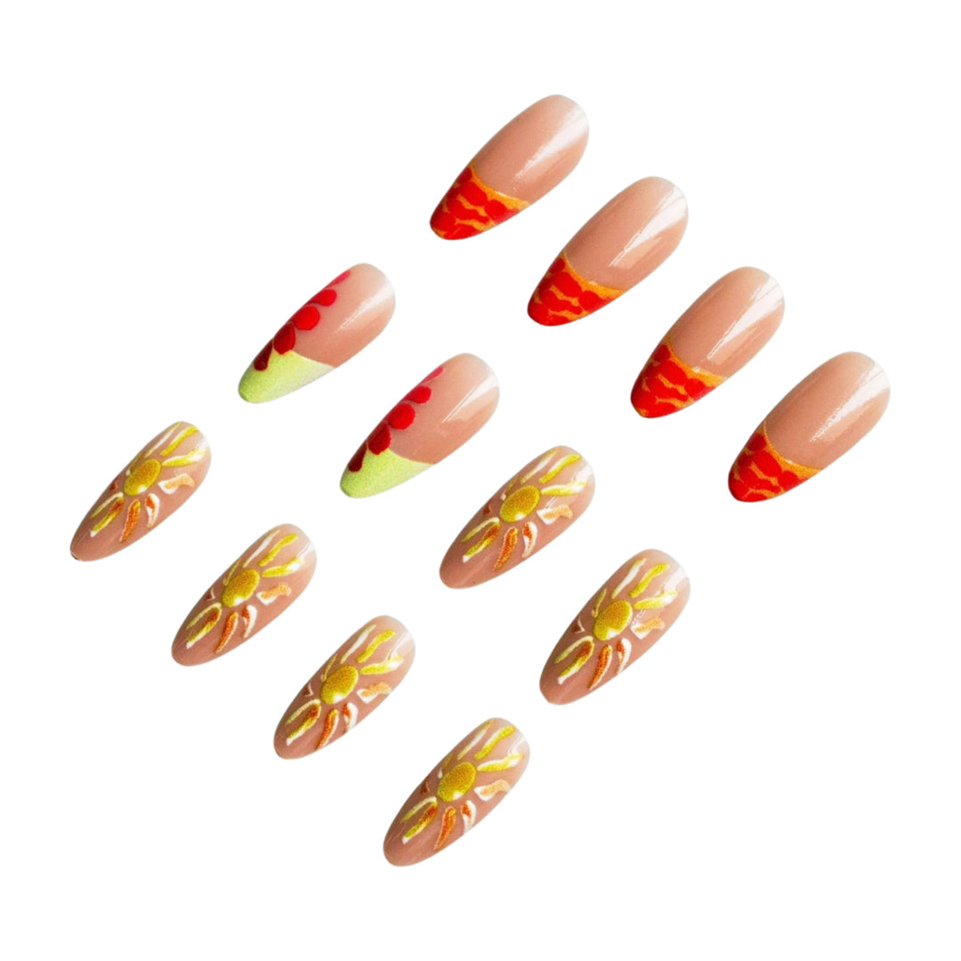 Artistic Summer-Themed Acrylic Nail Art Set