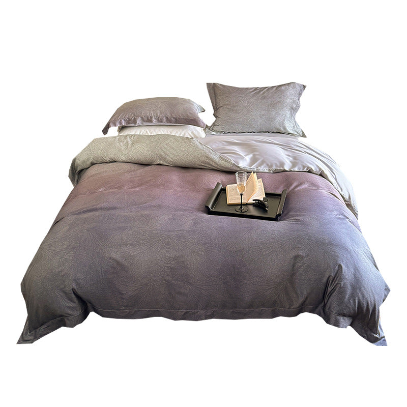 Silk cotton satin duvet cover with tonal jacquard pattern and extra soft feel