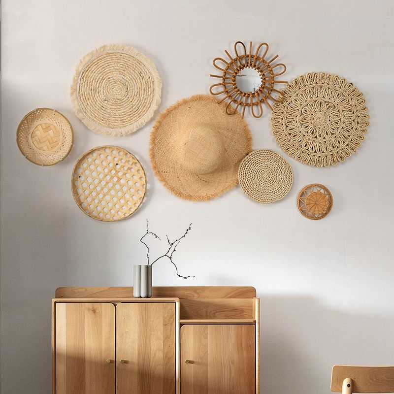 Trendy Round Wall Mirror with Rattan Frame Kalsten