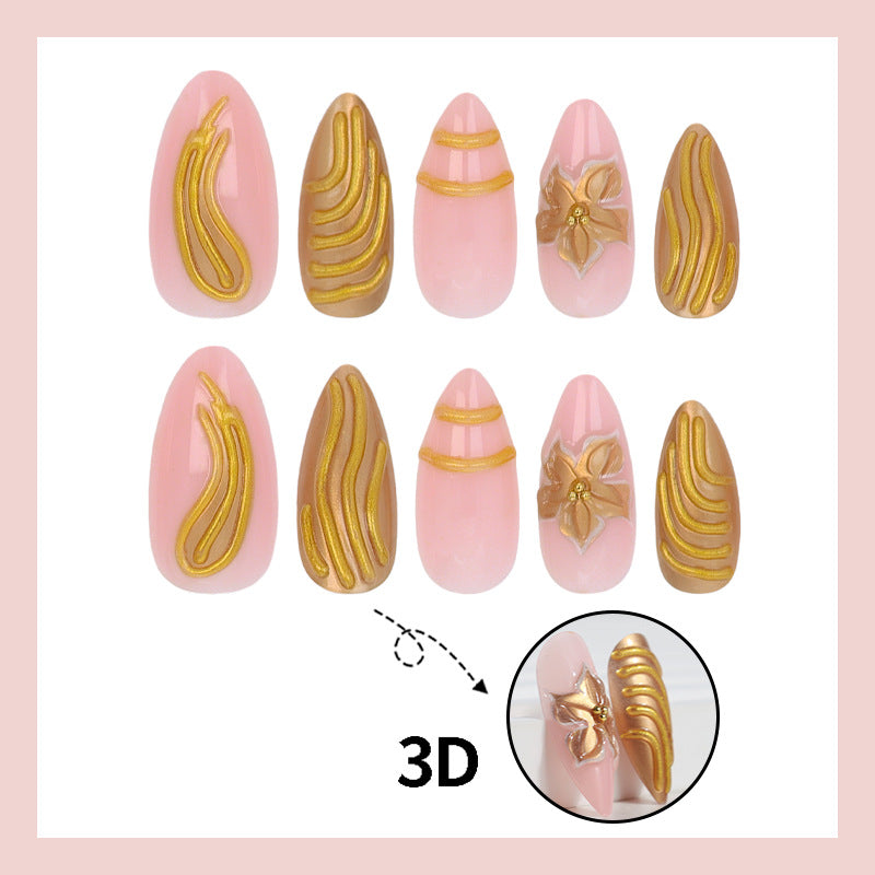 Artificial nail set with golden decorations and elegant shapes Kalsten