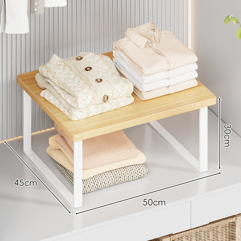 Compact Wooden-Top Metal Shelf Riser for Closet and Countertop