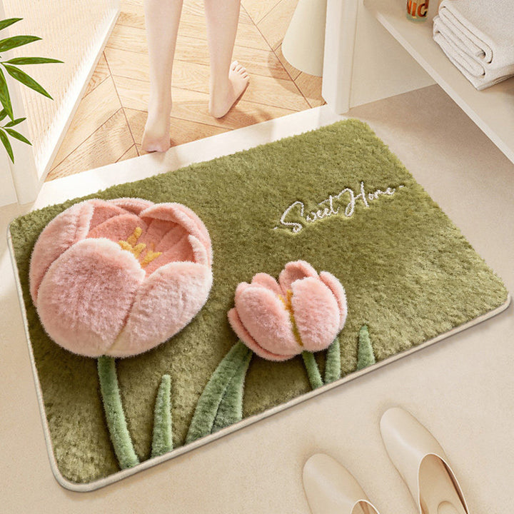 Floral Embroidered Bath Mat