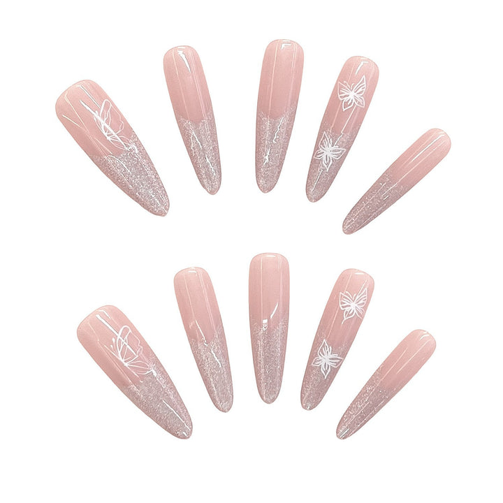 Elaborate Glitter Ombre Press-On Nails with Artistic Butterfly Design Kalsten