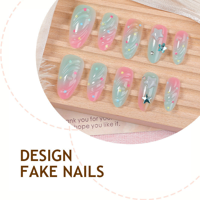 Acrylic nail set with creative star and gradient designs Kalsten