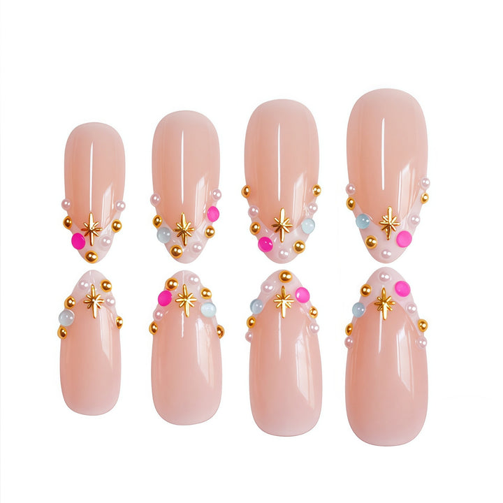 Decorative French Tip Nail Extensions with Gem Accents Kalsten