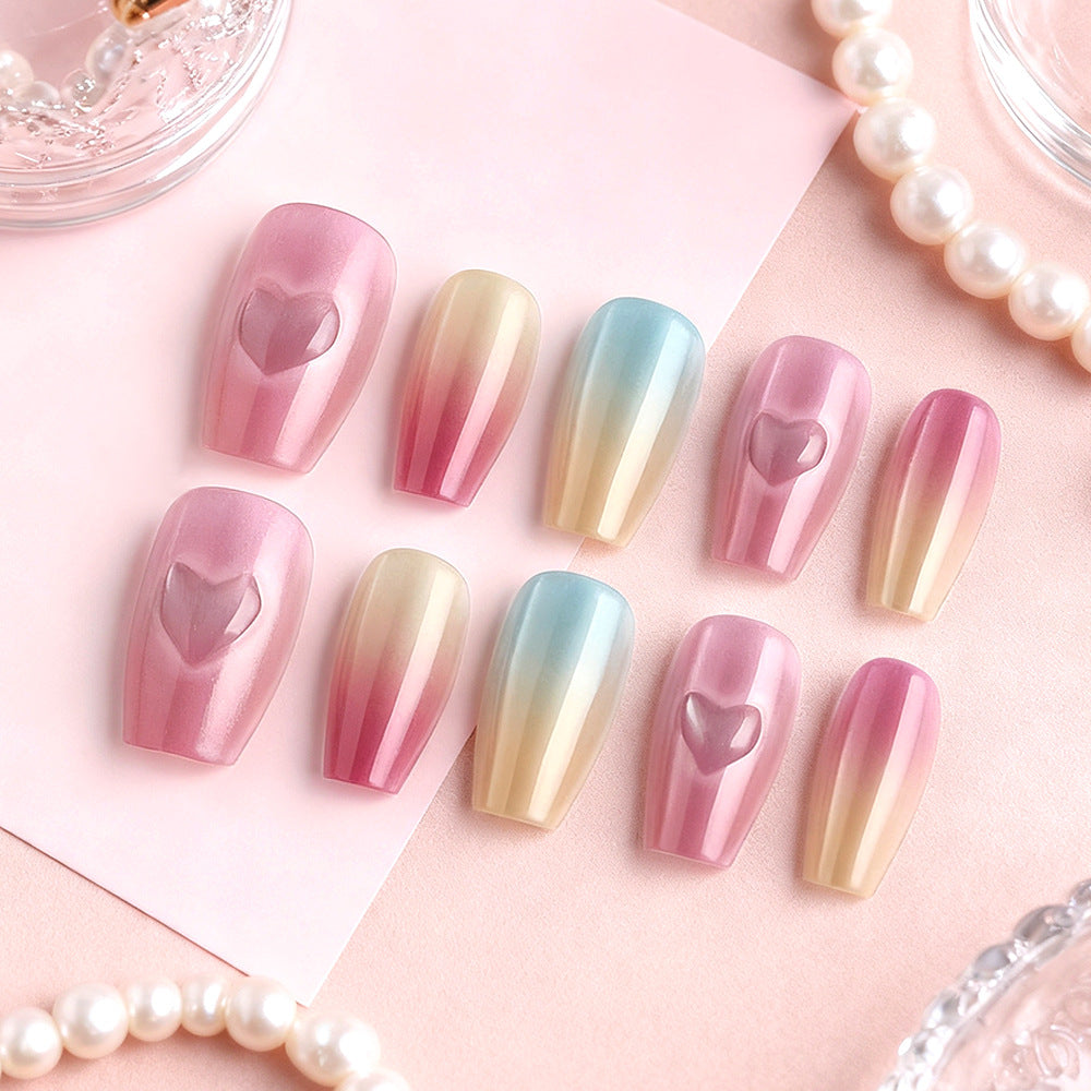 Heart-Embellished Gradient Press-On Nails Kalsten