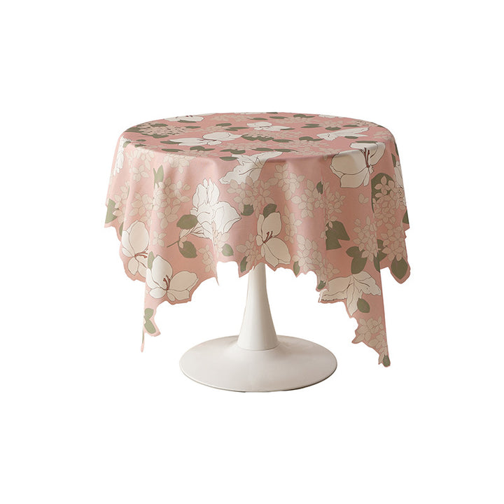 Round wipeable tablecloth with floral cut-out hem Kalsten
